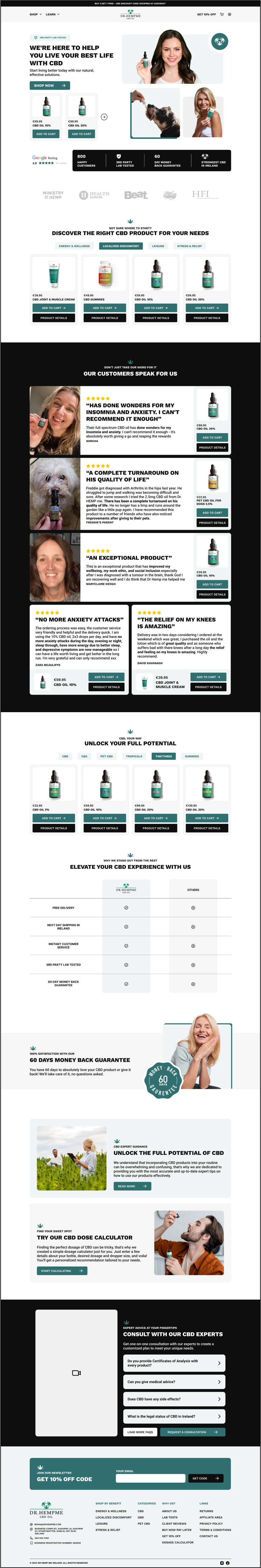 Full screenshot of the homepage of the Dr. Hemp Me website.