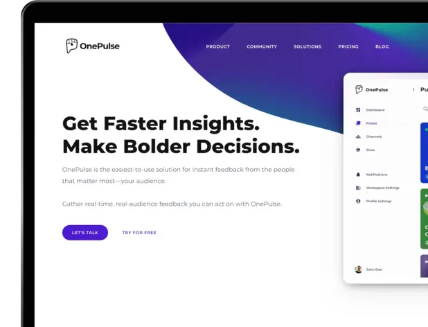 One Pulse project mockup displaying the home page on a laptop screen.