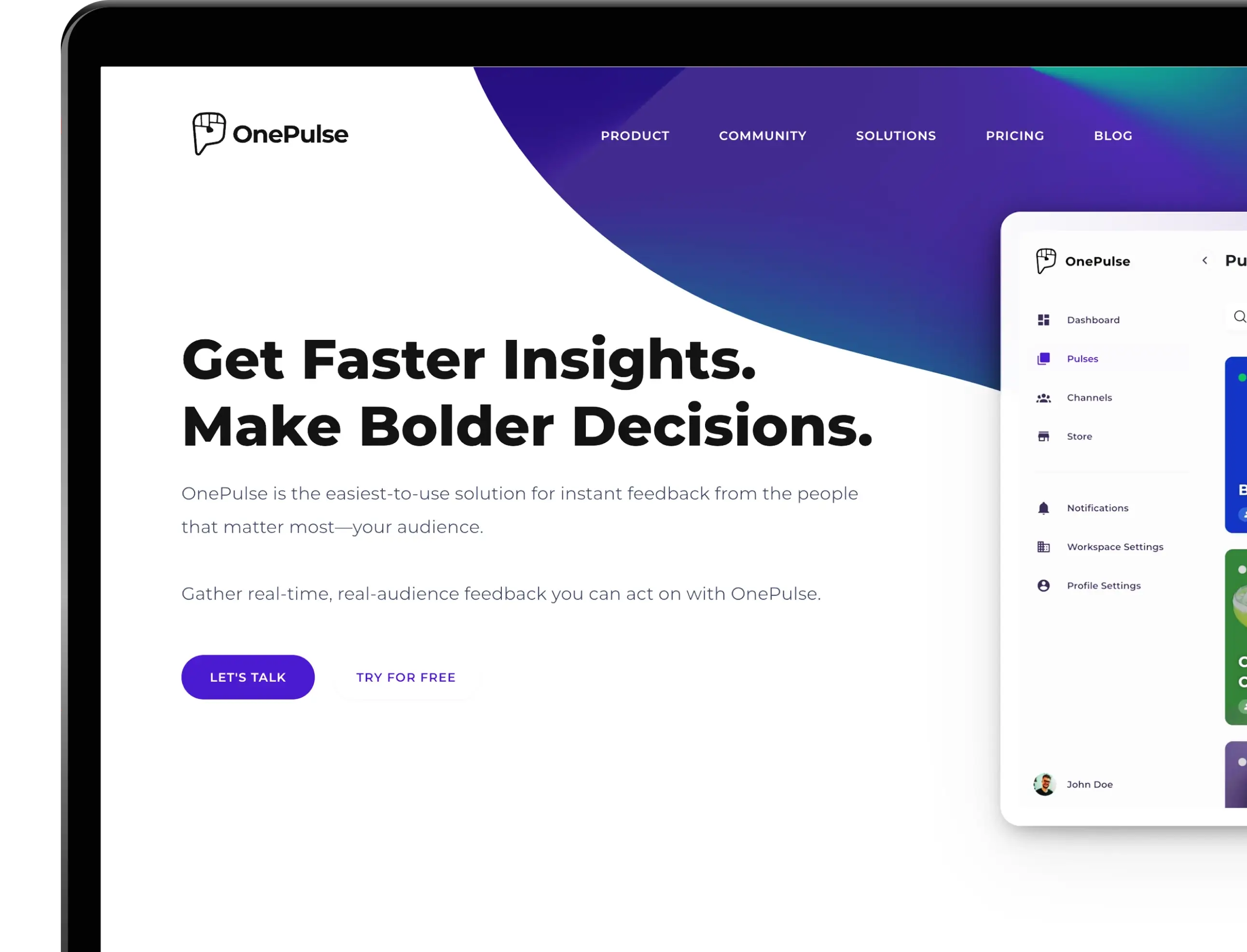 One Pulse project mockup displaying the home page on a laptop screen.