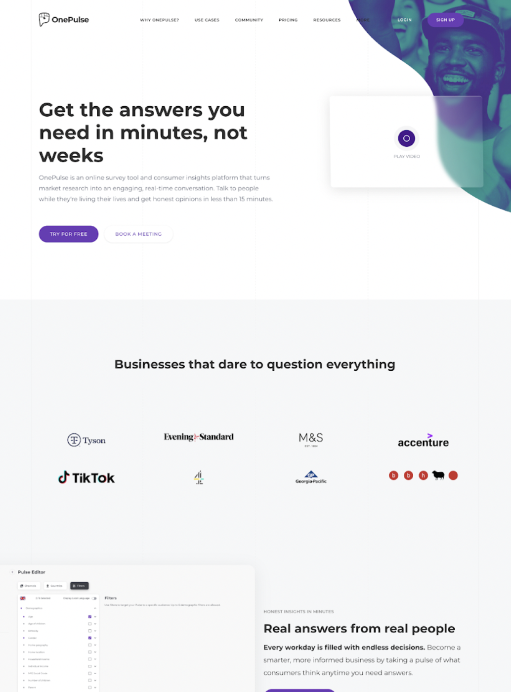 Screenshot of the current 'Home' template from the One Pulse website.