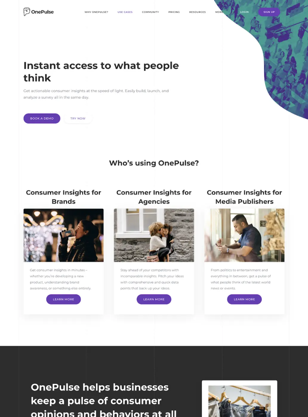 Screenshot of the current 'Use Cases' template from the One Pulse website.