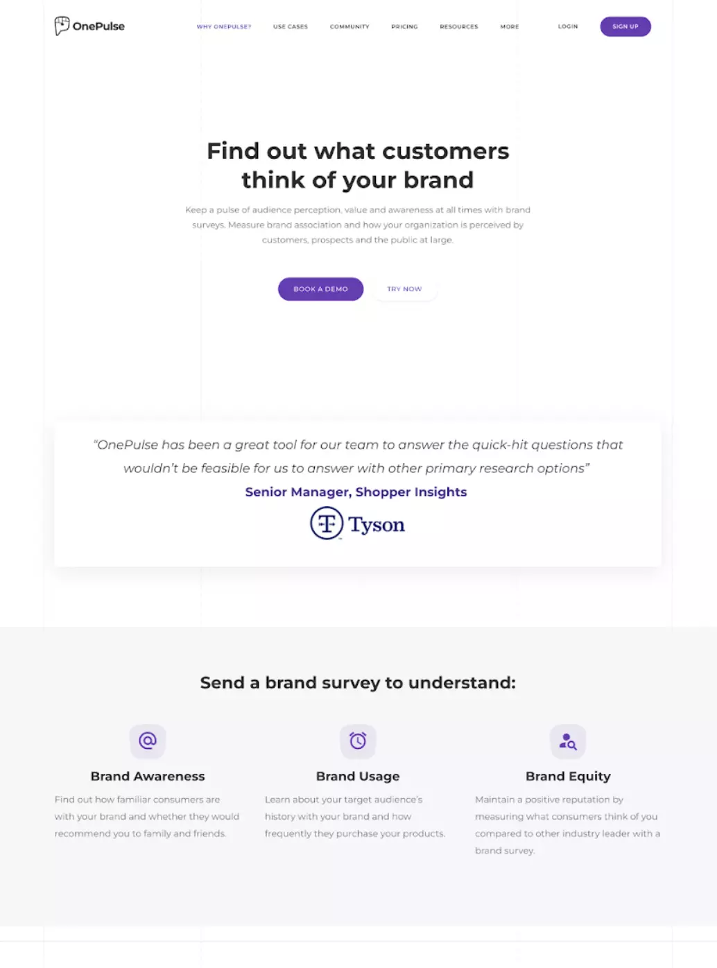 Screenshot of the current 'Product Feature' template from the One Pulse website.